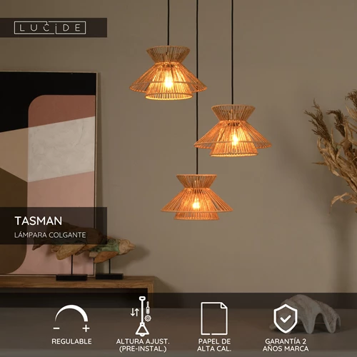 Lucide TASMAN - Lámpara colgante - 3xE27 - Natural - USP